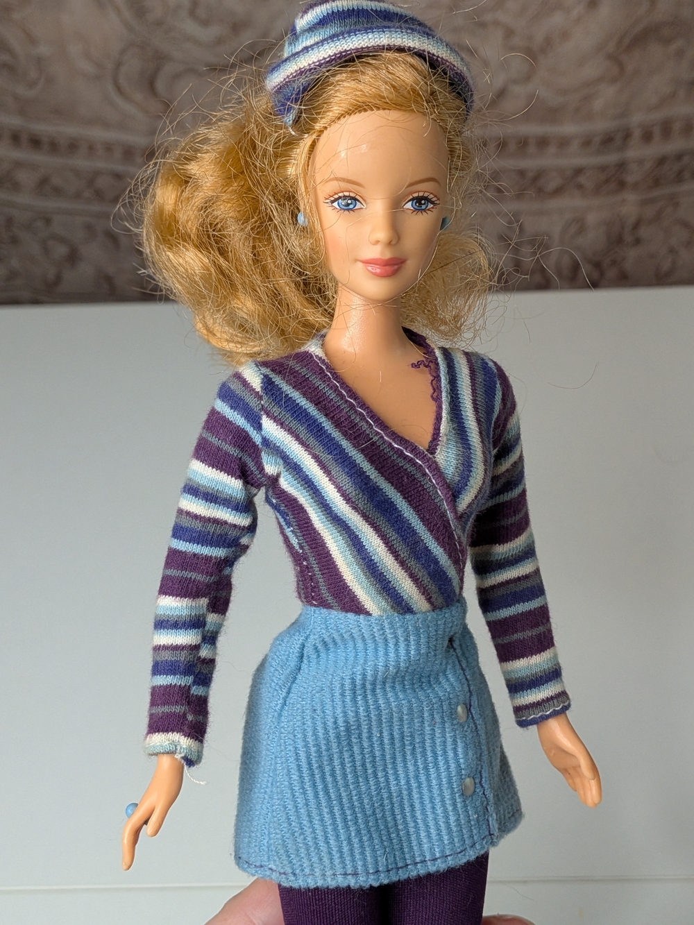 Mattel Barbie Striped Purple & Light Blue Wrap Top with Blue Skirt